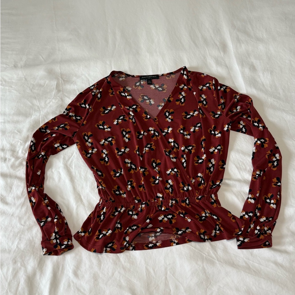 Banana Republic - Women’s- Burgundy Floral Blouse - XS